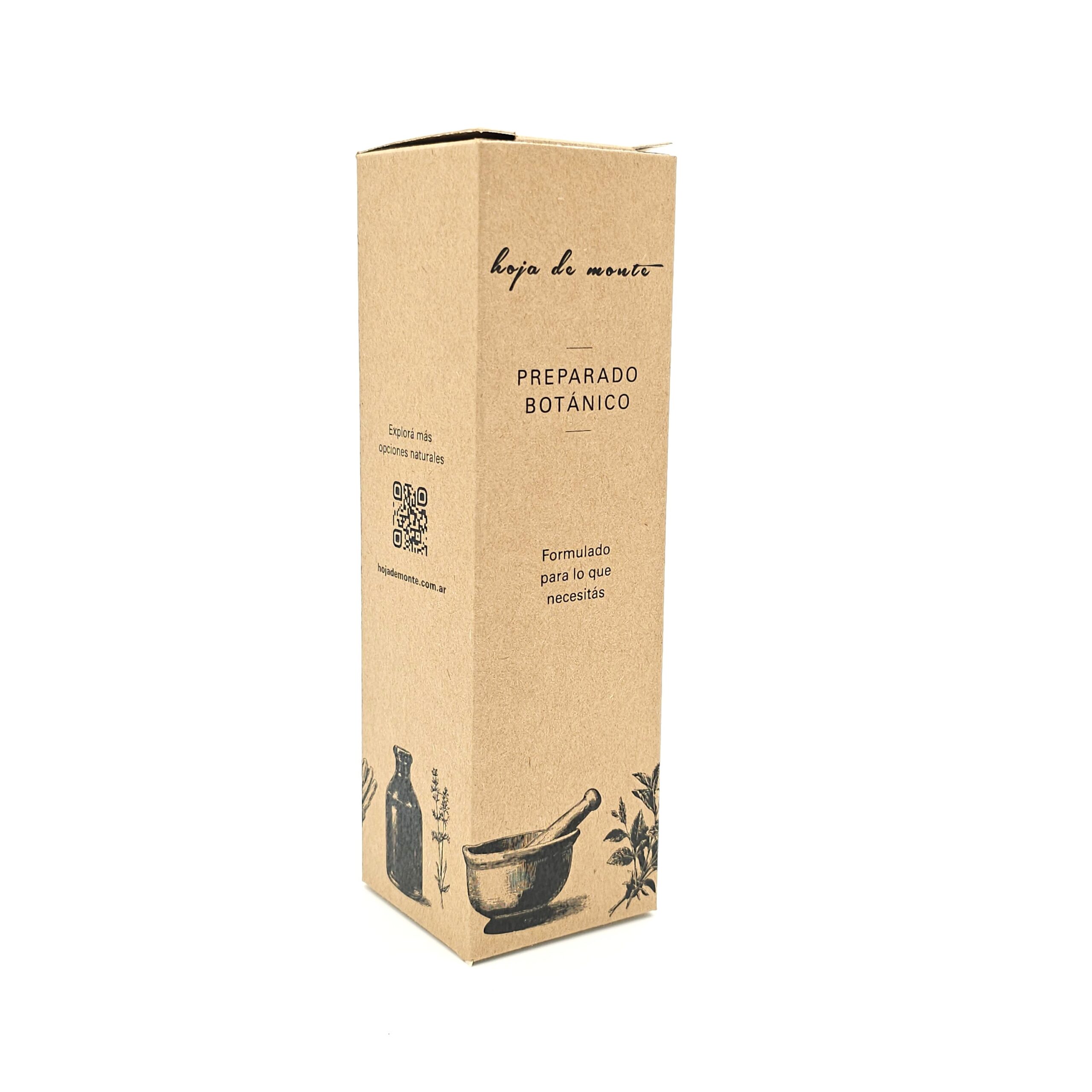 caja de color marron estampada para preparados botanicos